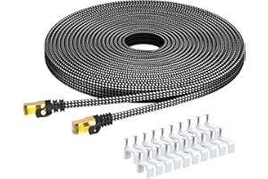 ARISKEEN Cat 8 Câble Ethernet 20M, Cat8 Tressé Plat Haut Débit (40Gbps 2000Mhz/s) Gigabit Rj45 STP Câble Blindé Internet Réseau Lan Patch pour Modem Routeur Ordinateur TV PC