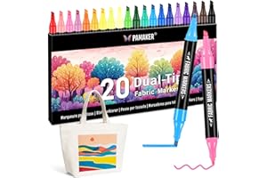‎PAMAKER 20 Textilstifte Dual Tip – Waschmaschinenfest und Permanent für T-Shirts, Stofftaschen, Schuhe und mehr – Ungiftig, ideal für Kinder und Erwachsene