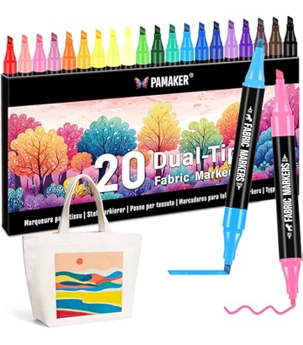 YAOBLUESEA Airbrush Textielstiftenset, met 12 markeerstiften met dubbele punt, 3 sjablonen, 1 markeerstift airbrush, wasbare textielstiften voor kinderen schilderen en graffiti, kunstschilderen en