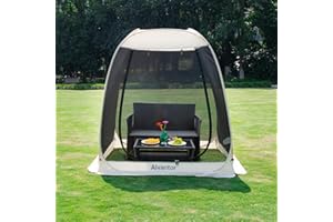 Alvantor Screen House Room Camping Tent Outdoor Canopy Pop Up Sun Shade Hexagon Shelter Mesh Walls Not Waterproof 6'x6' Beige Patent