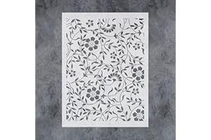 G GSS Designs Flourish Stencils Painting on Wood，Canvas，Paper，Fabric，Floor，Wall，Furniture - Reusable Flowers & Leaves Wallpaper Stencil (Flourish 12'' x 16'') (Flourish 12'' x 16'')，Milky White