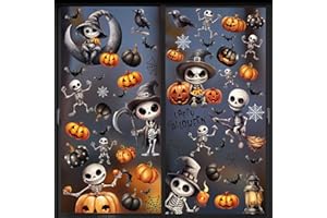 sulanmo Autocollants de Fenêtre d'halloween, Autocollant Électrostatique Amovible pour Fenêtre d'halloween, Décoration d'halloween avec Squelette Citrouille, 8 Feuilles