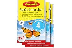 Aeroxon Piège à Mouche pour Fenêtre – 3x4 Appat a mouches Fenetre, Piege a Mouche Interieur Maison, Efficace avec Design Papillon, Atrappe Mouche pour fenêtre avec une durée allant jusqu'à 6 mois