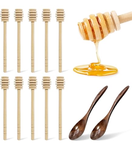 4 Cucchiai Per Miele In Legno - Design A Nido D'Ape, Per Miele, Caffè, Tè - Foto 5