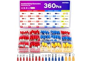 ANVINKU 17 Typen Kabelschuhe Set 360 Stk Kabelschuhe, Flachsteckhülsen mit Lsolierhülsen, Kabelschuhe für KFZ, Kabelschuh Sortiment aus Kunststoff, Kabelschuhe Flachstecker Isoliert, KFZ Kabelschuhe