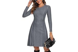 Aottori Robe Pull Femme Hiver Décontractée Tricotée Robe Pull Elegant Col Rond A Ligne Robes Casual Manches Longues Mini Robe Pull pour Fête Loisirs Cocktail Robe Pull