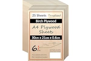 TRUSTLEAF 6mm Birch Plywood A4-300x210x 6mm - (Pack of 25) Laserable Low Fume E1 Glue Ply.