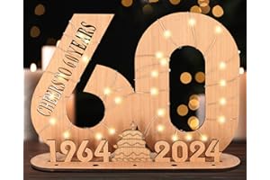 Giftota Original 60th Birthday Gift for Women Men, Money Gifts for 60th Birthday with LED Fairy Lights, 2024 Wooden Sign Guest Book, 60th Birthday Decoration, Personalised Gifts for Women Men