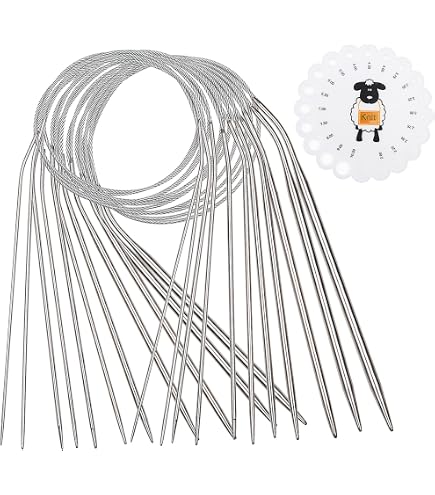 Aiguilles à tricoter byou, 11 paires 35cm Droites Simples Pointue Aiguilles à Tricoter en Acier Inoxydable Argent pour Des Pulls en Dentelle 2.0, 2.5, 3.0, 3.5,4.0, 4.5, 5.0, 5.5, 6.0, 7.0, 8.0mm