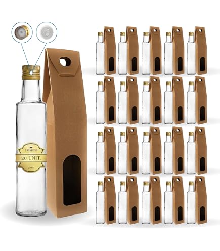 Lot De 20 Bouteilles En Verre 1000 Ml Avec Bouchon Doré Et Bec Verseur - Pour Huile, Vinaigre, Alcool - Huilier élégant - 9