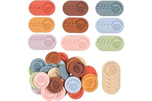 WORAHROE Etiquetas Hechas a Mano para Coser, Paquete de 50 Etiquetas Hechas a Mano, Etiquetas de Gamuza Hechas a Mano, Etiquetas de Piel sintética, Costura de Punto de Bricolaje, decoración de 10 Colores