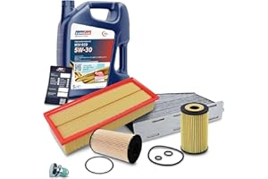 HOMRY BESTPRICE Inspektionspaket Filterset mit 1x Motoröl 5W-30 5 l, 1x Ölfilter, 1x Kraftstofffilter, 1x Luftfilter, 1x Innenraumfilter (Aktivkohle), 1x Ölablassschraube mit Dichtung