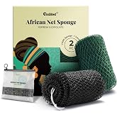 CORATED 2 Pieces African Scrubber Net Sponge Bath Scrubber Back Scrubber for Facial and Body Cleaning in Shower and SPA (Blac
