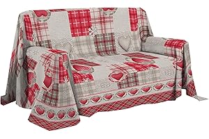 PENSIERI DELICATI Telo Copridivano 250 x 290 cm Made in Italy, Telo Copritutto 100% Cotone Puro, Fantasia Mountain Rosso, Ideale come Telo Arredo, Salvadivano o Copriletto Estivo (2 Piazze)