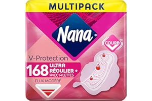 Nana Ultra Régulier Plus Serviettes Hygiéniques Avec Ailettes - Flux Modérés - 168 Serviettes En Pochette Individuelle