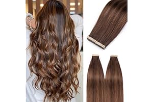 ‎HOTLULANA Hotlulana Tape in Extensions Echthaar 40PCS 100g Dunkelbraun gemischt Kastanienbraun Remy Extensions Echthaar Tape Ins Nahtlose Haut Schuss Gerade Echthaarverlängerungen Echthaar(24inch,2/2/6#).