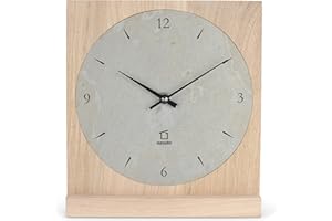 ‎NATUHR Natuhr Stein Schiefer Tischuhr - Dolomiten - Holz Eiche Massivholz (Schiefer Grau/Eiche unbehandelt, Funkuhrwerk)