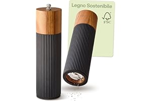 Praknu Macina Pepe e Sale Manuale – Legno di Acacia FSC® – Design Elegante con Macina in Ceramica – Regolabile e Durevole – Nero – Grande