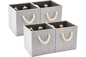 EZOWARE Cesto Pieghevole, Contenitore Portaoggetti Deposito per Giocattoli, Vestiti, Lenzuole - Confezione da 4 ( 26.7 x 26.7 x 28 cm ) (Grigio di bambù)