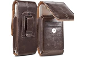 Handy Gürtel Holster Taille Tasche, suily Universal Vertical Leder Flip Cover Telefon Gürtelclip Fall Magnetverschluss Tasche Mit Zusätzlichem Kartenschlitz for 5.5" Smartphones (Braun 2)