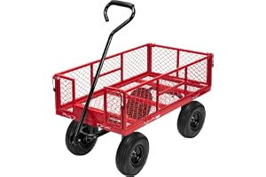 VIVOHOME Heavy Duty 400 kg Kapacitet Nät Stål Trädgårdsvagn Hopfällbar Verktygsvagn med Avtagbara Sidor och 25 cm Hjul