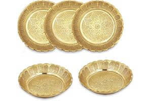 Shubhkart Nakshi Plate for Puja, Decoration and Return Gift (Small 7 cm, Pack of 5, Solid Brass)