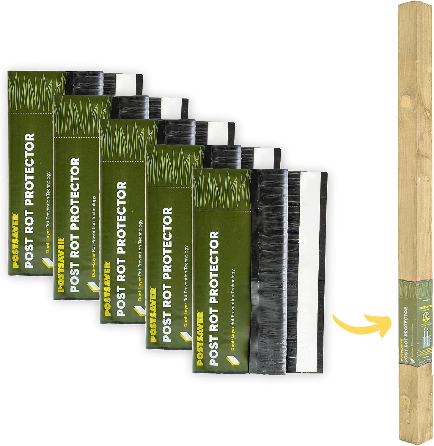 Postsaver Pro-Wrap Standard | Wood Protector | Post Saver Sleeves with Dual-Layer Rot Protector | Fence Protector | 20-Year Guarantee | Fits 3x3” to 4x4" Square and 3” to 5" Round Posts | Pack of 5