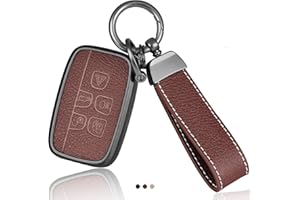 OFF WE GO Carcasa Funda de Piel para Llave con Land Rover 5 Botones Mando Llave del Coche con Llaveros Compatible con Discovery Range Rover Sport Evoque Velar Jaguar XF XE XF XJ F-Pace F-Type, Marrón