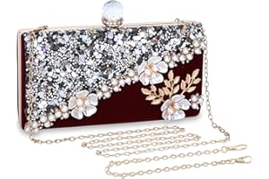 UBORSE Women’s Flower Evening Clutch Bag Pearl Beaded Velvet Handbag Wedding Purse for Party Prom Banquet