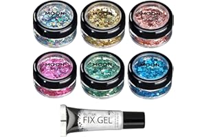 Brillo con Figuras Holográficas por Moon Glitter – 100% Brillo Cosmético para la Cara, Cuerpo, Uñas, Cabello y Labios - 3g - Set de 6 colores