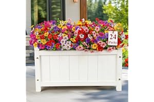 Alupssuc 24 Ramos de Flores Artificiales Decoracion Exterior, Mixto 6 Colores Morado Plastico Flores Falsas Plantas, para Interior Exterior Cestas Colgantes Jardin Porche Boda