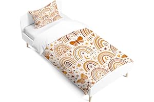 PORJDN Arcobaleno, set di biancheria da letto per bambini, federa 65 x 65 cm, copripiumino 140 x 200 cm, con nuvole in stile cartone animato, con chiusura lampo scorrevole, stile D, 140 x 200 cm
