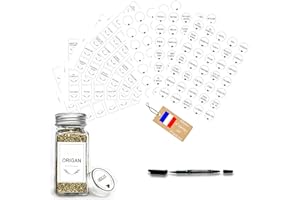 KISTAYLE 200 Étiquettes Autocollantes pour Épices et Bocaux - Kit Organisation Cuisine - Résistant à l'Eau - Pour Pots et Couvercles - 3 Styles (Noir, Blanc, Couleurs) - Français - (Style Blanc)