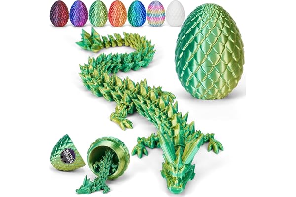 Merrwon 3D-tryckt drake (28,5 cm) med drakägg – kreativ leksak, gåva och dekoration, lasergrön
