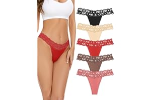 VOENXE Tangas de Mujer Encaje Bragas,Tangas Femenina Pack,Sin Costuras Braguitas,Ropa Interior,para Mujeres,Women Multicolor con Acabado Fino Que No Marca,Suaves y Elásticos Thong Underwear,5 Pack
