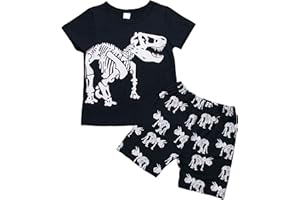 Carolilly Ensemble Enfant Garçon Eté de 2 Pièces avec Impression de Dinosaure T-Shirt à Manches Courtes + Shorts