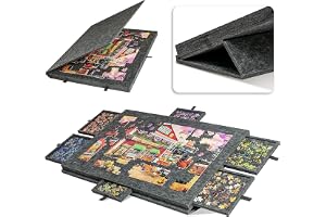 Delehehe Puzzle Board,Portable Jigsaw Puzzle Table for Up to 1000 Pieces,with 2-in-1 Designed Stand & Cover, Super Lightweight Felt Plateau Storage with 6 Drawers for Adults & Kids (Gray)