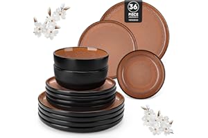 vancasso Amber 36 Pieces Dinner Set for 12, Reactive Glaze Stoneware Plates and Bowls Set, Red Crockery Set with Dinner Plates, Dessert Plates & Cereal Bowls, Microwave & Dishwasher Safe