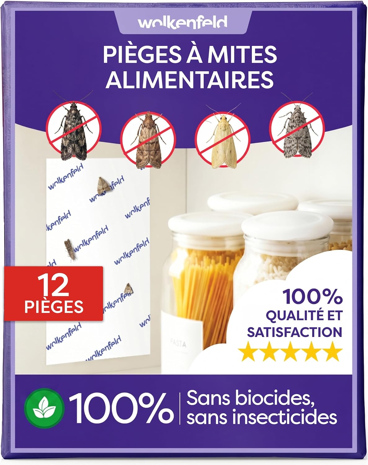 Wolkenfeld Piège à Mites Alimentaires x12 – Système de Surveillance à Phéromone – Anti Mites Alimentaires pour Cuisine et Placard – 100% Naturel, sans Spray ni Biocides – Made in Germany – 12 Pièges