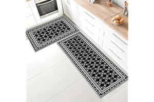 SHUAIG Kitchen Rug Set 2 Piece Non Slip Washable,Kitchen Mat Anti Fatigue Set,kitchen carpets with anti-slip stickers for Home Decoration(Style N, 40x60 + 40x120 cm)