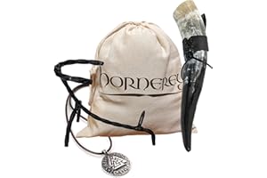BASEOW Hornerey Corne à boire Viking 450 ml dans un ensemble de cornes avec support et support de ceinture - pour hydromel Viking, corne d'hydromel décoration Viking, LARP, chope de bière médiévale