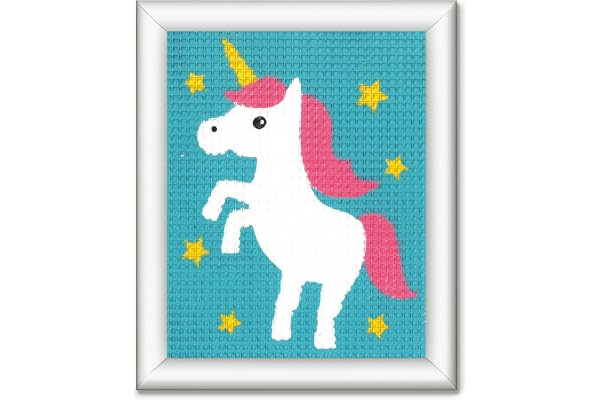 Vervaco Kit Creatif Enfant Point De Croix Kit Complet Motif Broderie UNICORN Debutant Deco Activité Manuelle Enfant Cadeau DIY Kit Artiste Kids Crafts Cross Stitch ca. 12,5 x 16 cm