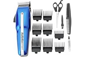 BABYLISS FOR MEN BaByliss PowerLight Pro Clipper, Cordless or Corded Hair Clippers for Men, 8 cutter guides 1-8, Rechargeable Grooming Set, Blue, 7498CU