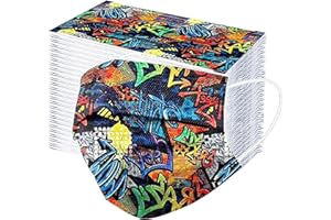 ENLIK Bumplebee 50 Stück Kinder Mundschutz mit Motiv Bunt MNS Mund Nasenschutz Cartoon Druck Maske Tücher Atmungsaktiv Multifunktionstuch Bandana Halstuch Schals