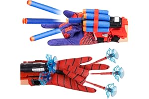 Jinhuaxin 2 Set Spider Web Shooter - Wrist Toys Set Contains 2 Gloves, 2 Launchers, 5 Soft Bullets, 5 Sucker Darts, 5 Suction Cup Darts, Fulfills Your Hero Dreams