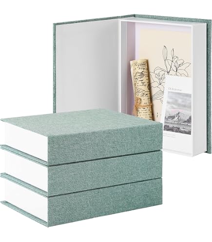 Lot De 3 Faux Livres Décoratifs Avec Rangement Secret - Fermeture Magnétique, Tissu Lin, Tailles S/M/L - 5