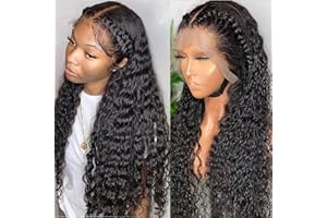QAVA 13X4 HD Lace Front Wigs Human Hair,Water Wave Curly Human Hair Wig For Black Women,180 Density Glueless Transparent Lace Frontal Wig Human Hair Pre Plucked,Brazilian Real Virgin Human Hair 24 Inch
