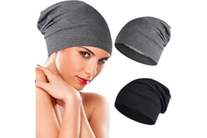 WLLHYF Lot de 2 bonnets de sommeil en soie doux avec doublure en satin réglable turban chapeau infirmière pour cheveux crépus moyens chimiothérapie femmes hommes gris noir taille unique