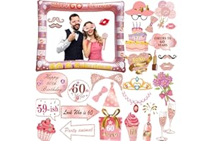 30 Stück 60. Geburtstag Deko Fotorequisiten, LMSHOWOWO Rosegold Aufblasbarer Bilderrahmen, 60 Geburtstag Foto Requisiten, Party Foto Booth Props, Geburtstag Fotobox Accessoires für Geburtstage Zubehör