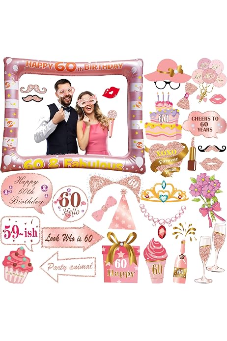 Kit Fascia E Diadema Per 60° Compleanno - Corona E Fascia In Oro Rosa, Decorazione Festa, Regalo